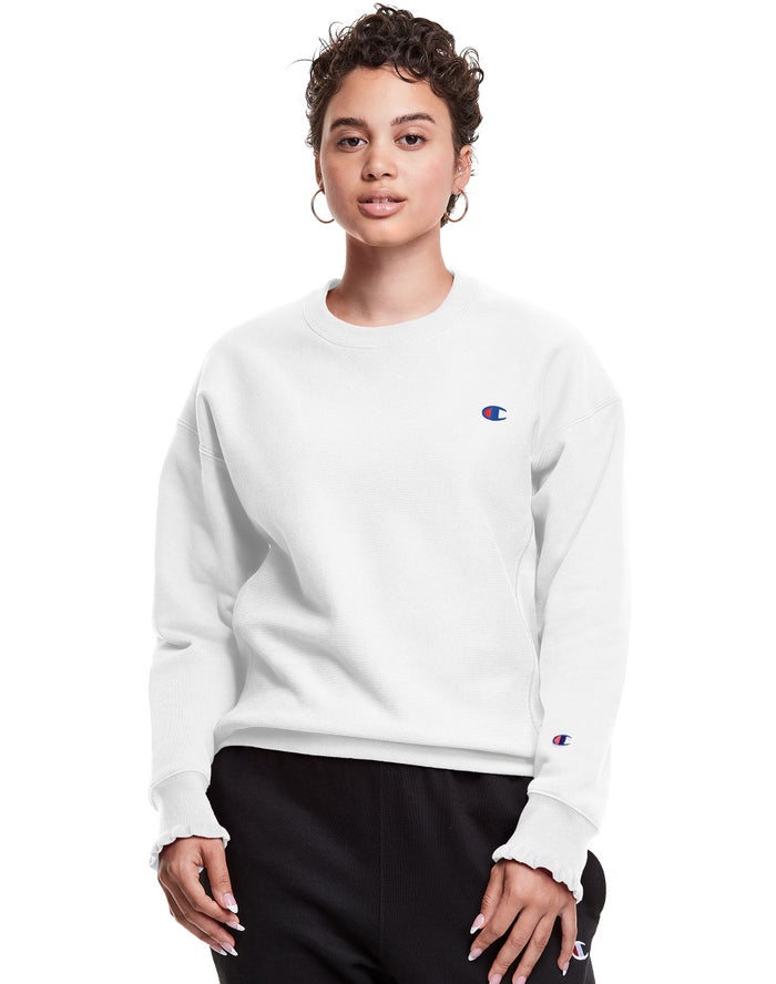 Champion Reverse Weave Crew C Logo White Sweatshirt Womens - South Africa JUXCTK254